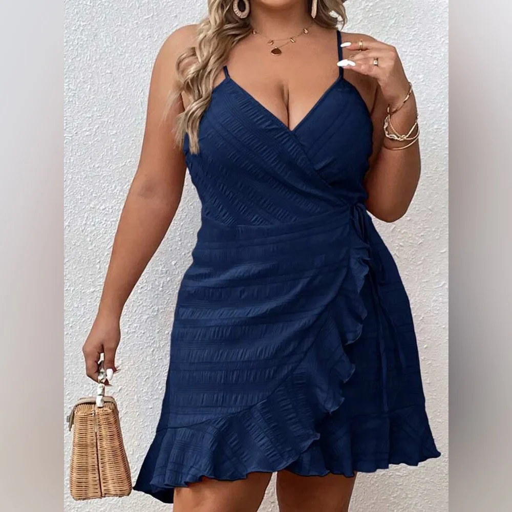 Wrap Flowy Dress SHEIN Navy Blue 1x - Picture 4 of 7
